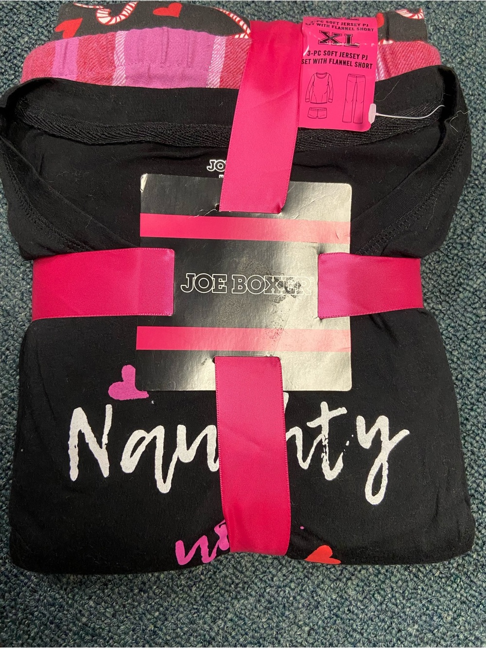 Joe Boxer Black and Hot Pink PJ Set with Heart Accents